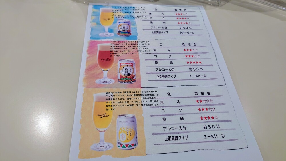 富山空港ラウンジ「らいちょう」内 有料メニュー