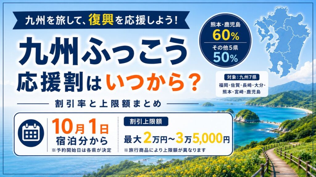 九州ふっこう応援割まとめ｜10月1日開始・熊本鹿児島は60%割引